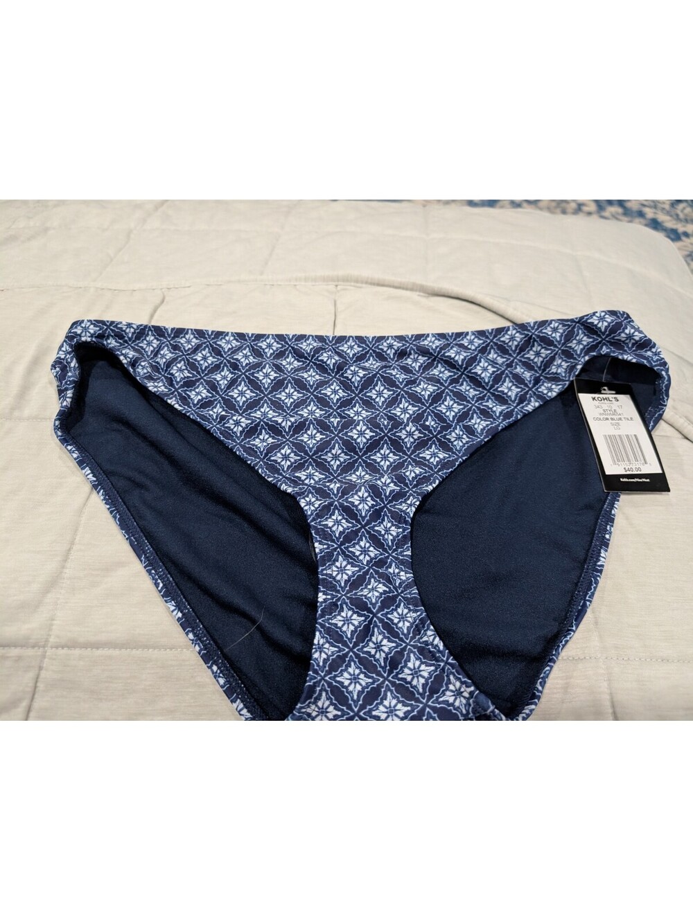 NWT Nine West Blue White Bikini Swim Bottoms Size Large